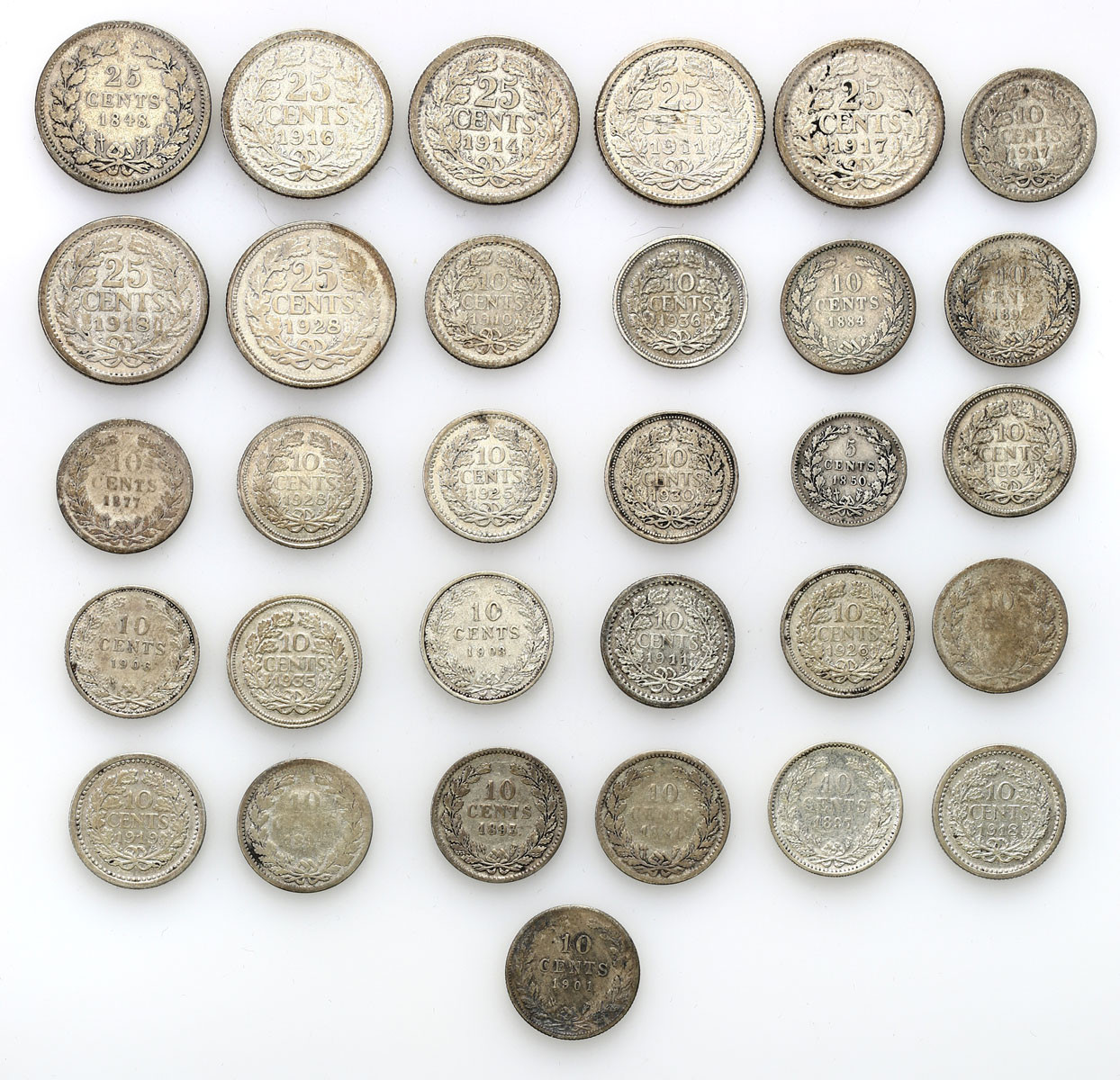Niderlandy. 5 - 25 centów 1890-1941, zestaw 31 monet